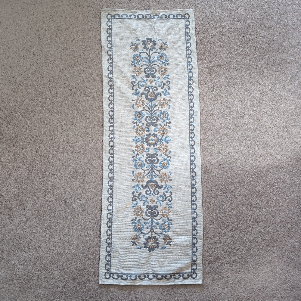 German Linen Cotton Vintage Cottagecore Floral Embroidered Tapestry Table Runner